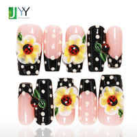 Faux ongles à presser haut de gamme, texture gel 3D, motif floral, faits main, de qualité supérieure, forme carrée moyenne, personnalisables