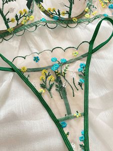 Floral Embroidery Sheer Mesh Lingerie <b>Set</b> Women Underwire Bra and Thong Panties 2 Piece <b>Sexy</b> Romantic Intimates Underwear <b>Set</b> - Product Image 6
