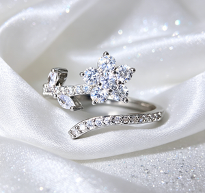 Bague ouverte fleur de cerisier en argent plaqué avec pierres CZ 3A de luxe coréennes, cristal bleu, pour l'index, vente en gros, bijoux pour femmes - Product Image 2