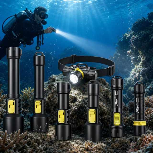 IPX8 Waterproof Diving Flashlight USB Rechargeable LED Scuba Torch with Digital Battery Display Underwater Dive Light