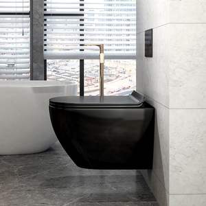 Modern Matte <strong>Black</strong> One-Piece In-Wall Cistern Concealed Tank Ceramic Wall-Mounted Toilet Square Freestanding Drainage for Small - Product Image 3