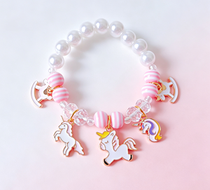 Bracelet Perles Licorne Mignon pour Enfants, Breloque Poney Rayé Rose, Bijou Fille pour Noël et Fêtes, Cadeau - Product Image 1
