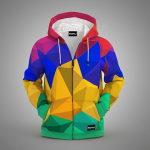 Unisex Custom Logo Full <b>Zip</b> <b>Hooded</b> Knitted Puff Printed Colorful Zipper Anti-Pilling Polyester/Cotton Winter Hoodie for Men - Product Image 3