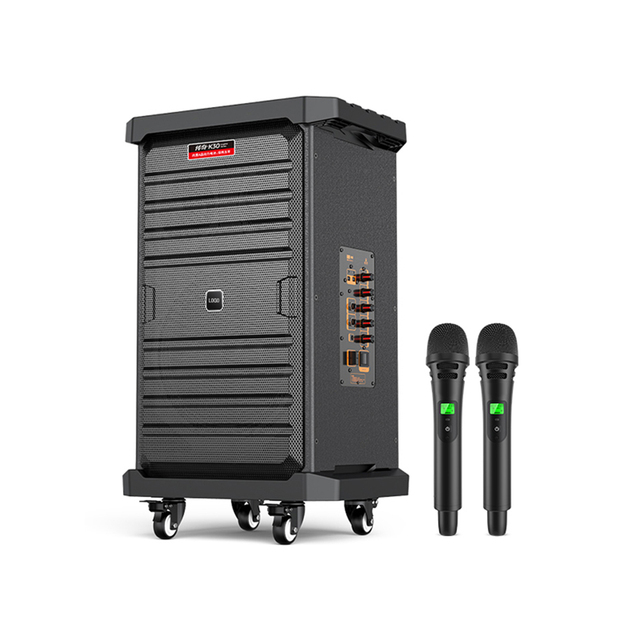 OEM 120W Portable for Bluetooth Speaker RGB LED Wireless Microphones Wood Trolley for Outdoor Karaoke Stage Parties Music