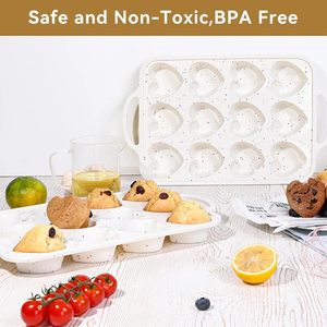 12 Cups LFGB Non Stick BPA Free Metal Reinforced Frame Heart Silicone Cupcake Pan Muffin Cake Tin Baking Mold - Product Image 2