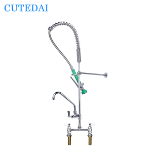<strong>Commercial</strong> Grade 3-Piece Brass Water Dish Gooseneck Pre-Rinse <strong>Faucet</strong> with <strong>Sprayer</strong> Industrial Design for Kitchen or Hotel - Product Image 1