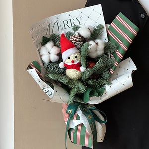 Ribest 메리 크리스마스 스트라이프 레드 그린 플라워 포장지 꽃다발 선물 꽃 포장지 - Product Image 5