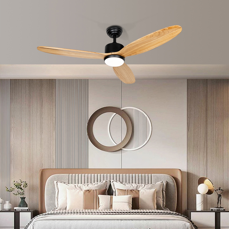 Eco 52 inch BLDC remote control solid wooden 3 blades ceiling fan wood ceiling fan with light