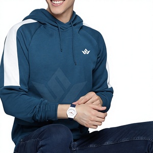 Sweat-shirt à capuche bleu pour homme, manches raglan, coton French Terry, décontracté, poche avant, logo, coupe classique, écologique, vêtements d'hiver - Product Image 2