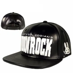 หมวก SnapBack หนัง PU สีดำปักด้วย3D ตามสั่ง