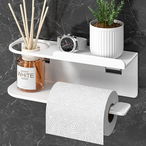 Porte-papier toilette mural moderne avec étagère, acier inoxydable 304, support de rangement rectangulaire pour salle de bain, design minimaliste - Product Image 5