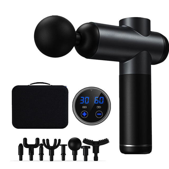 Pro Massagepistole 4-Head Massage Gun Deep Tissue Percussion Myofascial Body Massager LCD Screen Speed Control Brush Motor