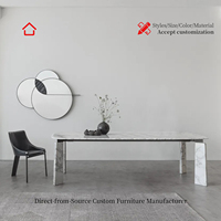 Table à manger rectangulaire en bois haut de gamme pour villa, design moderne à bords courbes uniques, entièrement résistante à l'humidité (Lvfurniture)