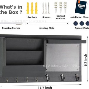 Wooden Wall <b>Shelf</b> With <b>Hooks</b> 15.7x8.7 Inch Multipurpose Storage Rack For Mail Key Organizer - Product Image 1