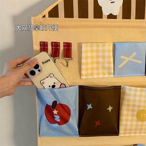 Hanging Closet Organizer Triangle Shape <b>Canvas</b> Storage Bag Hook Type For Dorm Bedroom <b>Wall</b> Mount With Pockets And Hooks - Product Image 4