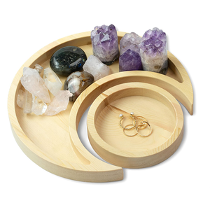 Organizador de almacenamiento de cristales de madera Soporte de cristal de madera maciza Bandeja de luna con exhibición de plato redondo - Product Image 1