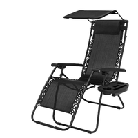 Chaise inclinable zéro gravité 6,2 kg 176x82 cm, transat pliable avec auvent pare-soleil, porte-gobelet, support en S, capacité de charge 160 kg