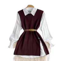 Streetwear décontracté pour femmes ensemble deux pièces chemise blanche à manches longues et pull en tricot ample approprié pour l'été pour le printemps automne