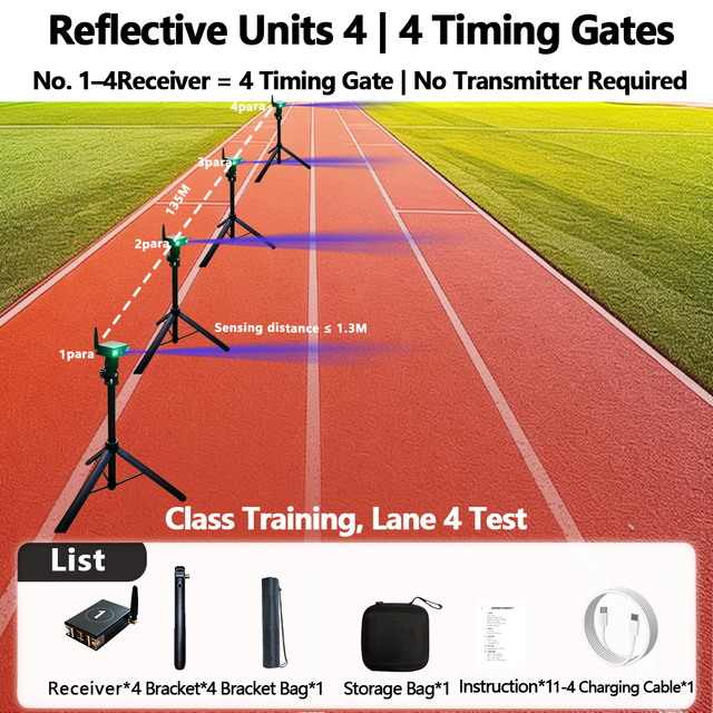 2026 Infrared Photoelectric Gate Sprint Timer, High Precision 0.001s, Track and Field Training Device, Reflective Type 4