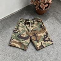Celana Pendek Pria Katun 100% Tebal dengan Logo Custom, Motif Camo Hijau Army, Kantong di Pinggang dan Samping, untuk Pakaian Kasual Outdoor