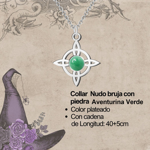 Ciondolo con nodo della strega in acciaio argento con avventurina verde portafortuna e collana di amuleto protettivo - Product Image 3