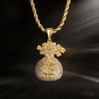 Nouveau Collier Pendentif Chaîne Sac à Monnaie Dollar Américain en Cuivre Plaqué Or et Zirconium, Accessoires Hip-hop Transfrontaliers