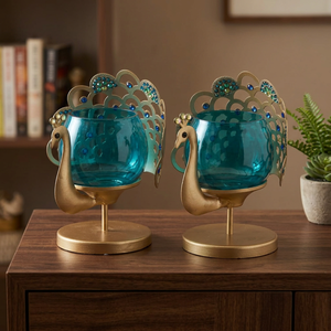 Mini candelabro de Metal con diseño de pavo real, otros candelabros elegantes, linternas y para decoración del hogar - Product Image 3