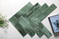 Foshan 75x300 mosaïque intérieur salle de bain brillant vert foncé métro rectangle briques carreaux muraux