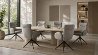 Fauteuil de salle à manger pivotant en PU, style moderne, avec dossier haut et tissu mélangé, pour la maison, le bureau et la salle de bain (DC-5072)