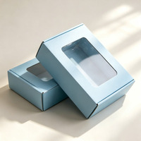 Cajas de Panadería Corrugadas Azul Claro Personalizadas para Envío de Alimentos, Fácil Montaje, Cajas para Macarrones y Galletas con Ventana y Laminado Mate