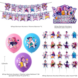 Paquete de Artículos para Fiesta de Fans del Grupo Kpop Demon Hunters, Incluye Globos de Látex, Decoración para Pastel, Pancarta de Feliz <span class=keywords><strong>Cumpleaños</strong></span>, Regalo - Product Image 6