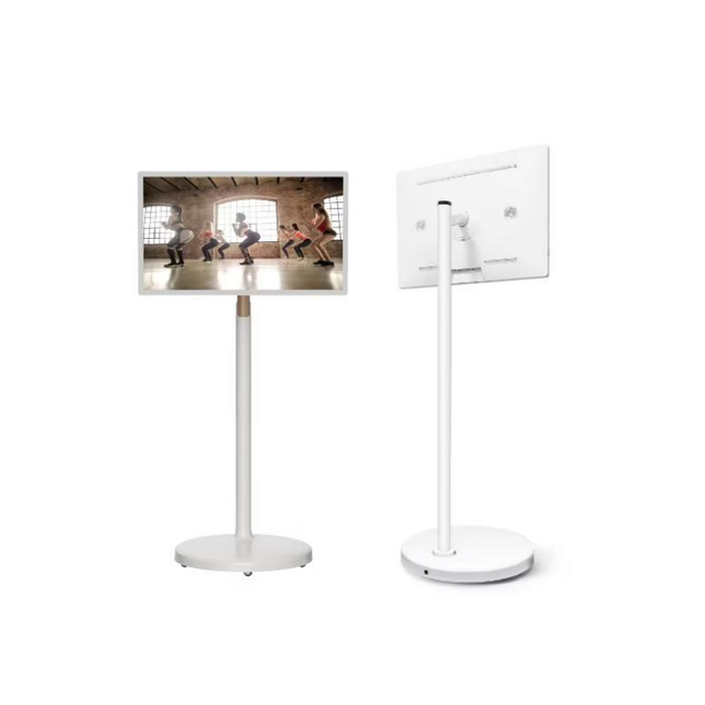 Hot Selling 27 Inch White Portable Touch Intelligent Mobile Display Screen with LED Backlight, Built-in Battery, and Floor Stand