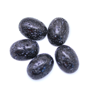 Joyería Yisheng, personalización de fábrica profesional, cabujón ovalado, corte trasero plano, roca de lava volcánica negra Natural, piedras preciosas sueltas - Product Image 6