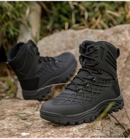 Bottes tactiques mi-mollet pour hommes, foncées, anti-transpiration, antidérapantes, confortables, respirantes, avec doublure en maille, semelle extérieure en caoutchouc durable et imperméable, à lacets