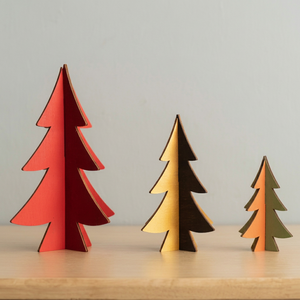Ensemble de décorations de Noël en bois découpées au laser, décorations de table minimalistes, thème hivernal multicolore, trio - Product Image 1