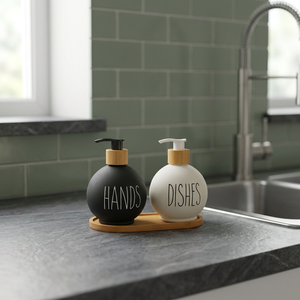 500ml Touchless Eco-Friendly Liquid Soap Dispenser <b>Set</b> (Glass) Bamboo Stand Modern Design for Household Kitchen & Toilet Use - Product Image 2