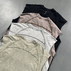 Gilet pour homme en jersey 100% coton, style décontracté vintage, 275 g/m², manches amples, lavé et usé, manches à bords effilochés, tendance - Product Image 3