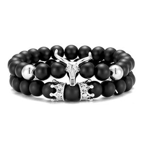 <span class=keywords><strong>Bracciale</strong></span> Elastico Artigianale da Uomo con Ciondoli Personalizzati in Onice Opaco e <span class=keywords><strong>Corno</strong></span> di Toro (MB18185) - Product Image 6