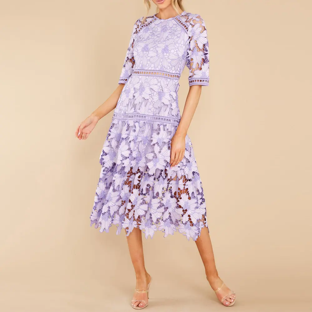 Vestido de verano de encaje de malla transparente, tirantes finos, ceñido, Midi, bordado Floral, informal