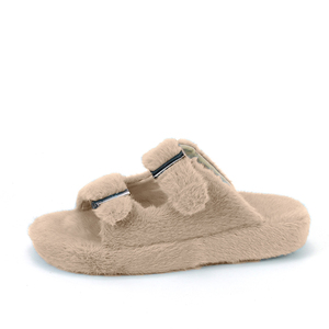 Personalizzato inverno caldo Fuzzy fibbia regolabile casa Vegan pelliccia diapositive imitato pelliccia di <span class=keywords><strong>visone</strong></span> pantofole per le donne - Product Image 5