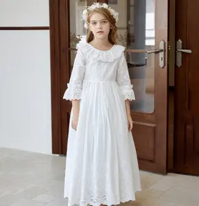 Per bambini e bambine battesimo di santa comunione abbigliamento per bambini vestiti per bambine vestiti bianchi a maniche lunghe in pizzo lunghi vestiti per ragazze