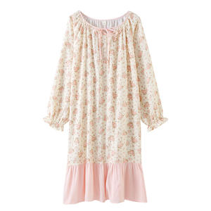 Women's Cotton Nightdress with Long Sleeves Floral Print <strong>Fairy</strong> Wind Skirt for Spring and Autumn-XS Size Soft Home <strong>Dress</strong> - Product Image 2