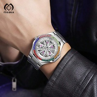 Reloj Mecánico Automático Esqueleto para Hombre con Cronógrafo Multifunción, Diseño Elegante de Arcoíris, Correa de Acero Inoxidable y Resistente al Agua, Último Modelo
