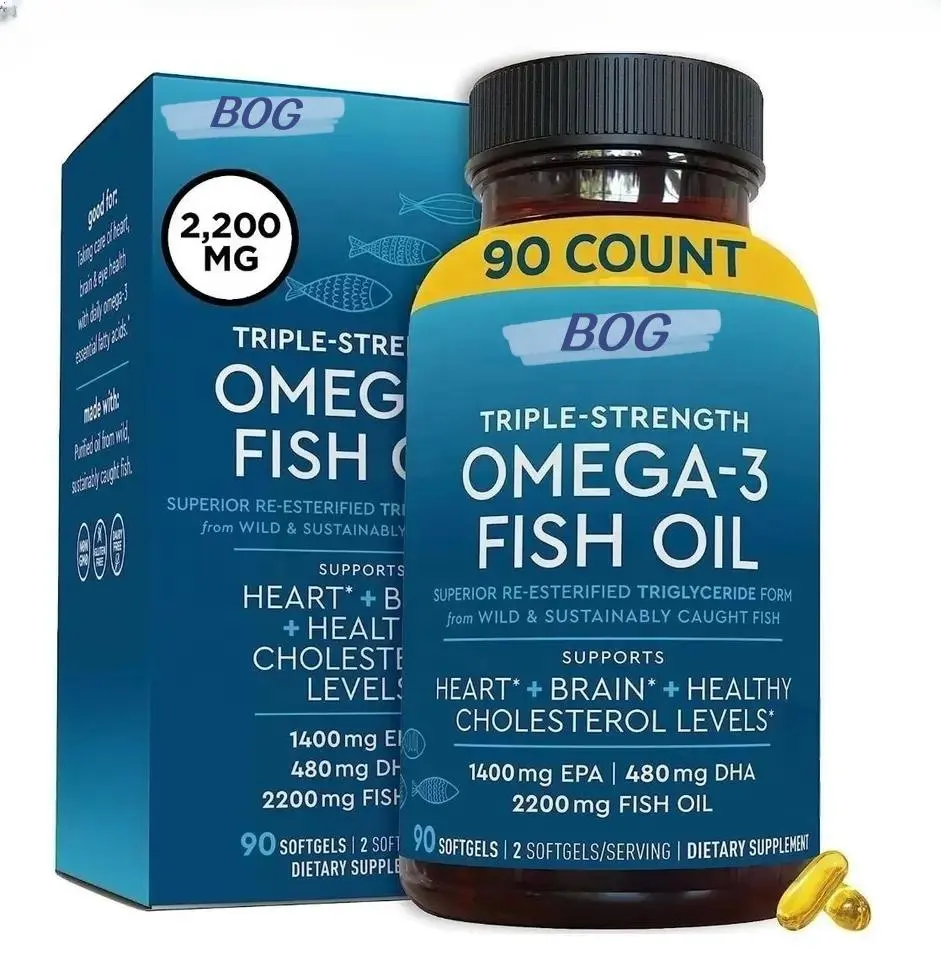 GMP Factory OEM/ODM Omega 3 Suplementos de aceite de pescado EPA 1200mg + DHA 900mg Aceite de pescado de mar profundo