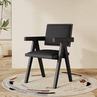 Chaise de salle à manger contemporaine en bois massif avec dossier et accoudoirs, revêtement en cuir, portable pour la maison, l'appartement, l'hôtel, le restaurant