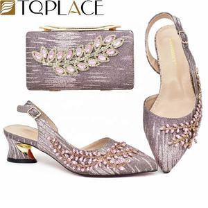 Offre Spéciale nouveaux modèles dames mariée bleu couleur Nigeria chaussures de mariage et sac à main assorti ensemble femmes chaussures et sac ensemble pour la fête - Product Image 4