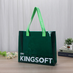Kingsoft PVC Transparent <b>Tote</b> Bag Green With Logo For Gift Packaging - Product Image 1