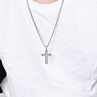 Nouveau Collier Pendentif Croix Plaqué Or 18K avec Zircon Cubique et Cristal en Acier Inoxydable Argenté, Grande Croix Religieuse Style Punk pour Hommes, Bénie