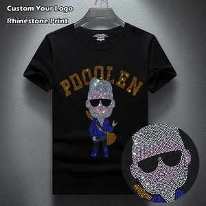 เสื้อยืดคอกลมสีดำล้วนแบบคลาสสิกสำหรับผู้ชาย ขายส่ง OEM ผ้าฝ้าย รับสกรีนลายเพชร พิมพ์โลโก้ตามสั่ง - Product Image 1