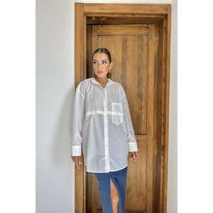 Camisa Blanca de Popelina con Botones para Mujer, Blusa Minimalista con Paneles, Estilo Casual, Manga Larga, Corte Holgado - Product Image 4